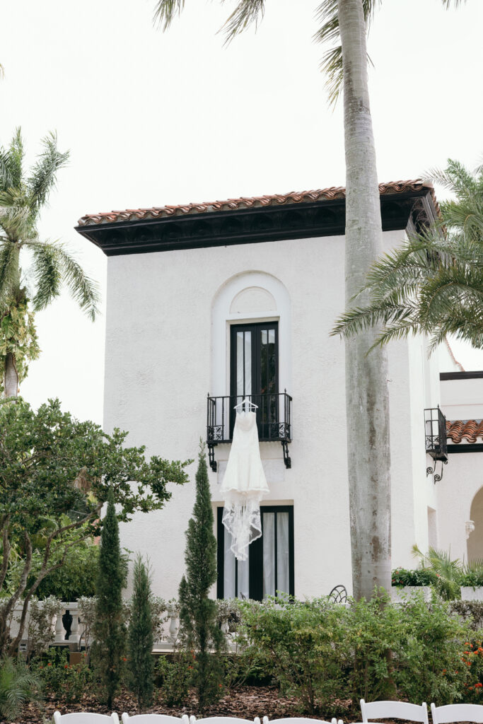 Wedding dress hanging at The Alderman House in Fort Myers, Florida. 